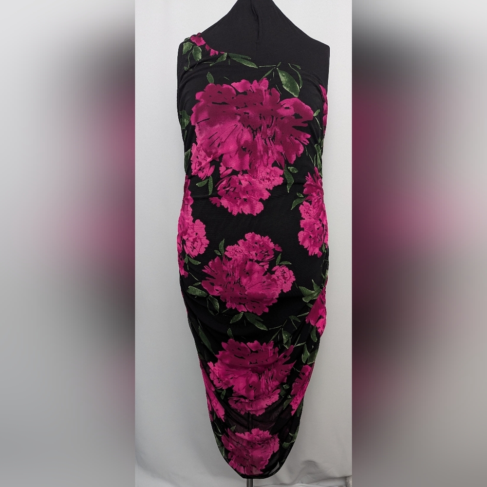 Fashion Nova Black and Pink Floral One Shoulder Dress Sz 3x
